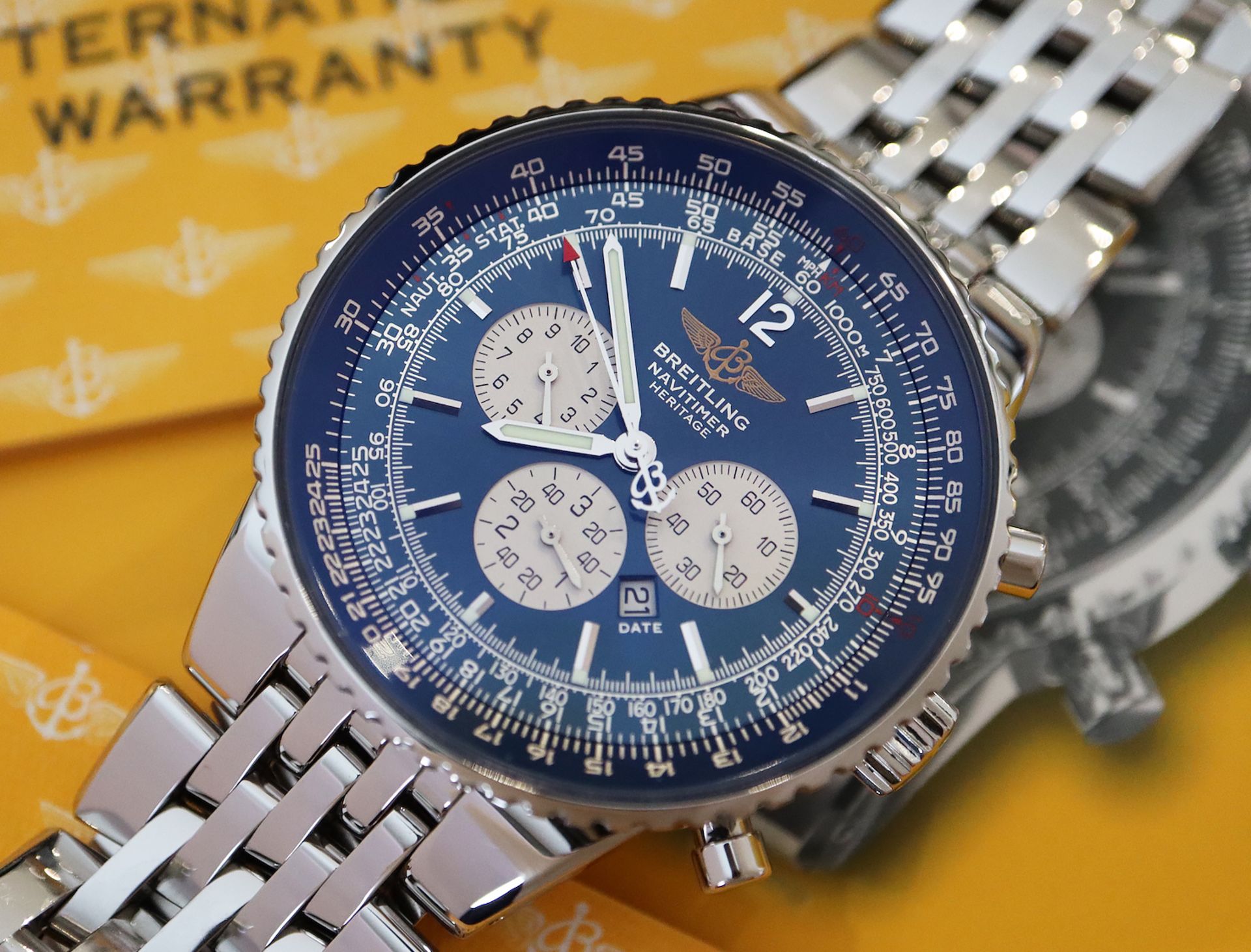 BREITLING NAVITIMER HERITAGE CHRONOGRAPH (REF. A35350) 'FULL SET - BOX, CERTS. ETC.' NAVY DIAL - Image 2 of 15