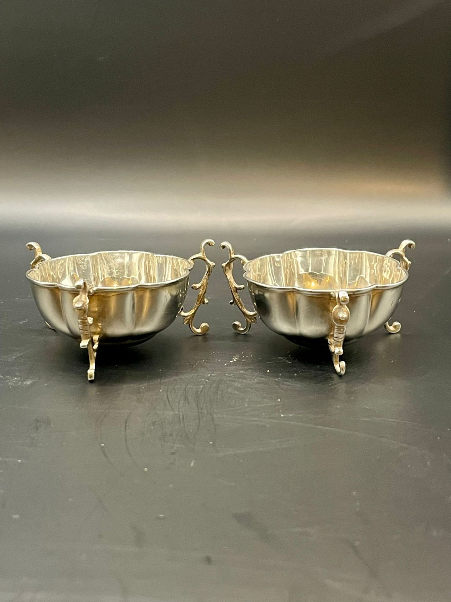Antique Solid Silver Salt Dishes Fully Hallmarked .- JD over WD in lozenge for James Deakin & Sons J