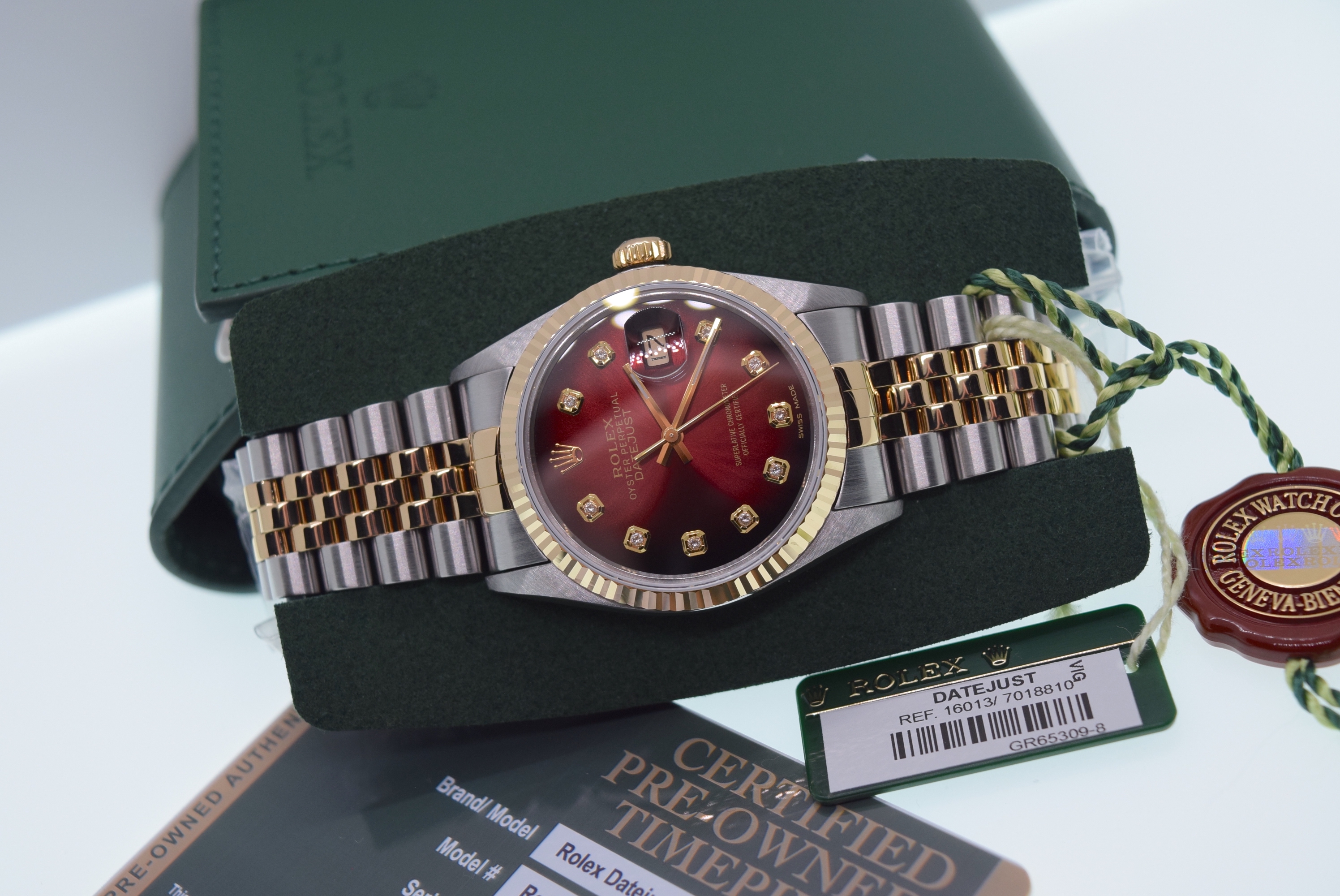 ROLEX DATEJUST *BURGUNDY VIGNETTE* REF. 16013 - YELLOW GOLD & STEEL JUBILEE MODEL (BOX/ ACCESSORIES) - Image 4 of 17