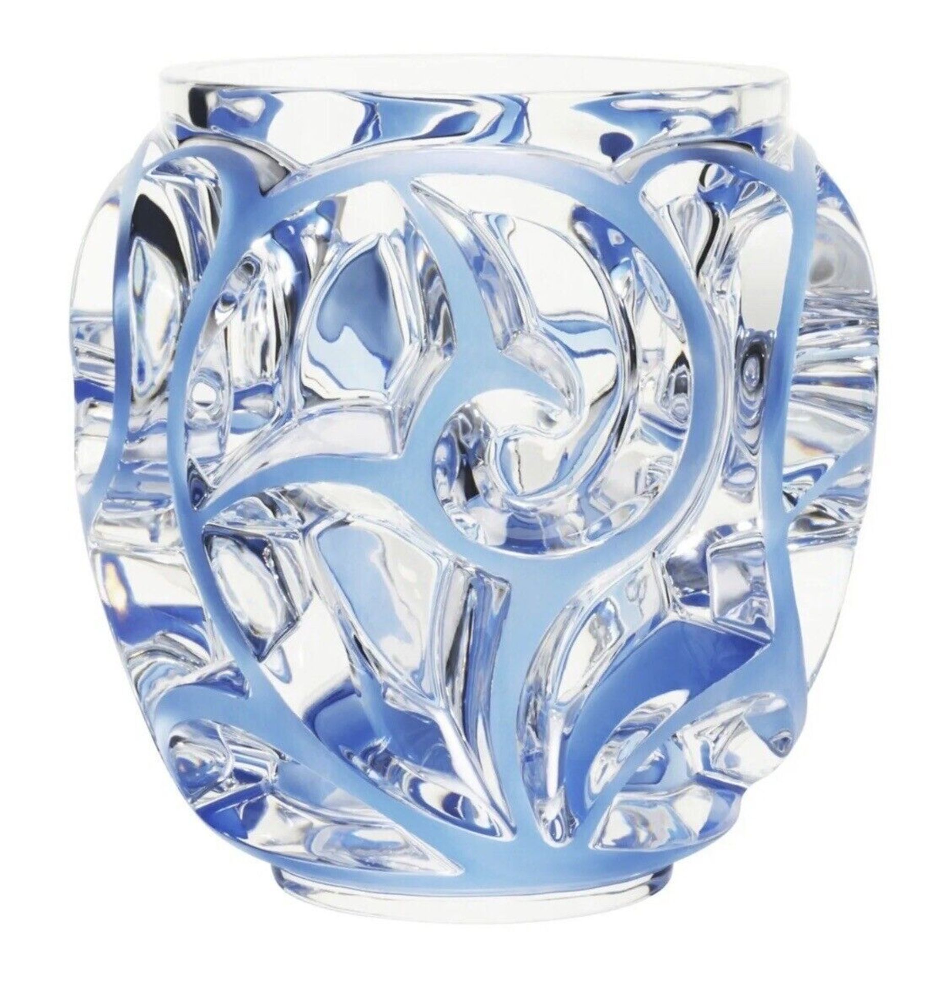 Lalique Crystal Tourbillons Clear & Blue Patina Vase Height 21 cm REF: 10441900