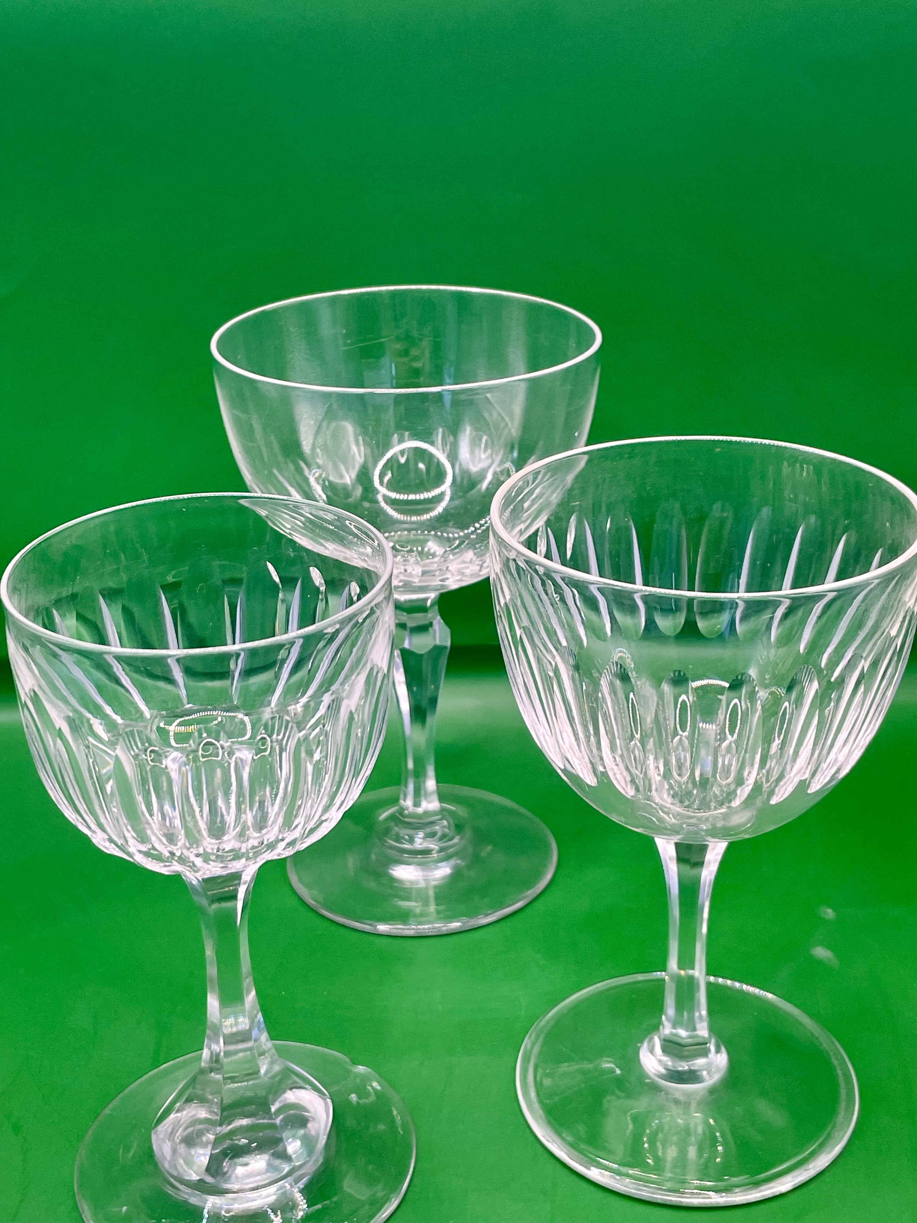 Set of three Victorian Wine glasses 1860s Cut glass. One has small chip to base please see photos. 