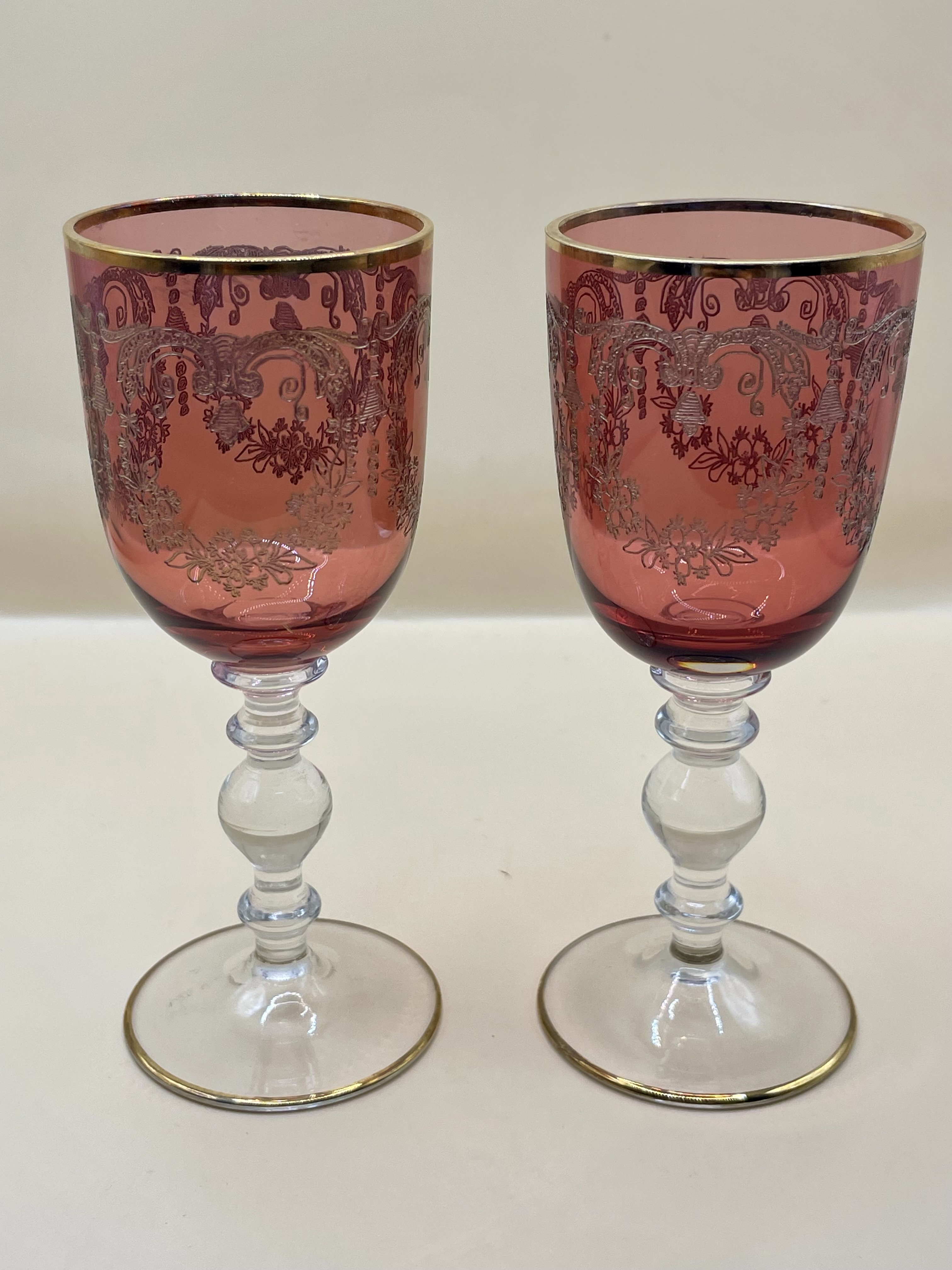 Two antique/Vintage Bohemians glasses with gold detailing very nice pair no damage.  - Image 6 of 7