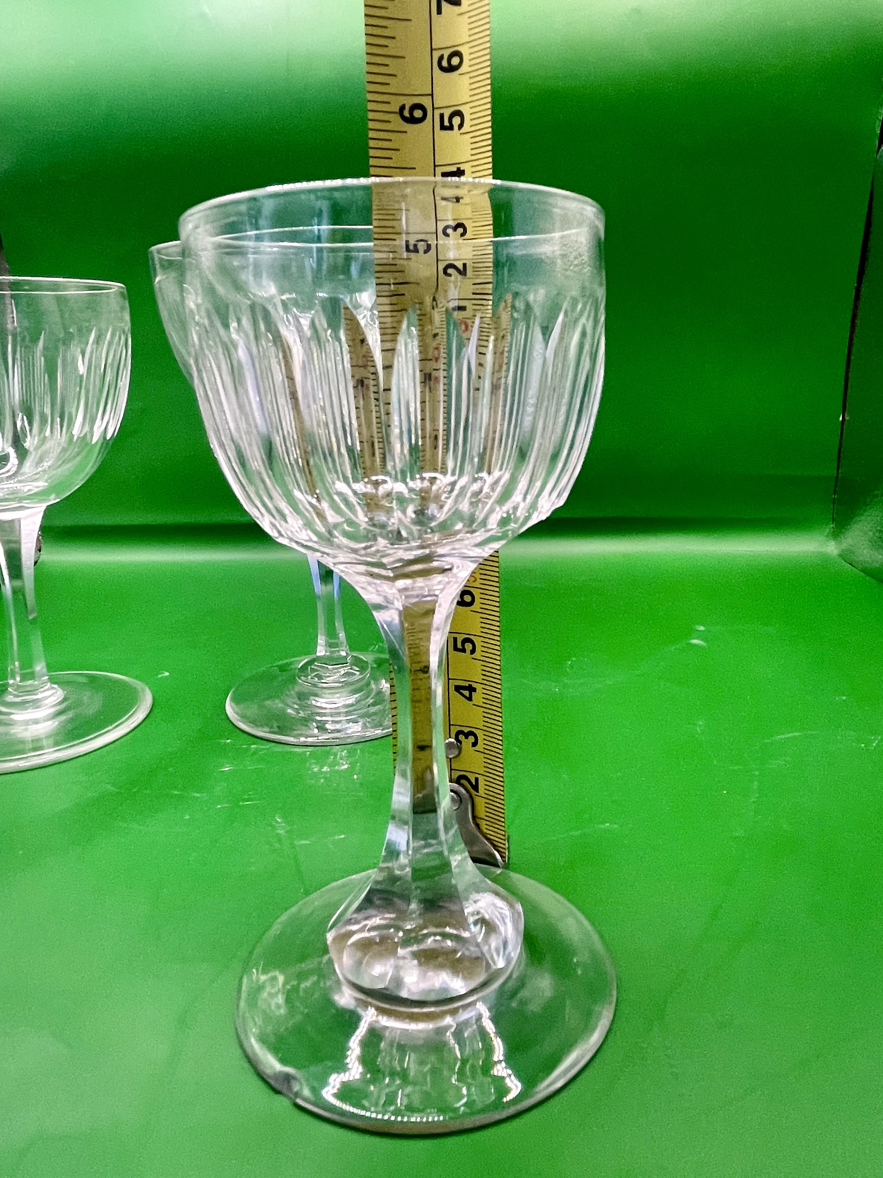 Set of three Victorian Wine glasses 1860s Cut glass. One has small chip to base please see photos.  - Image 9 of 9