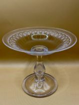 Early Victorian 1860s Glass etched Tazza / Cake stand