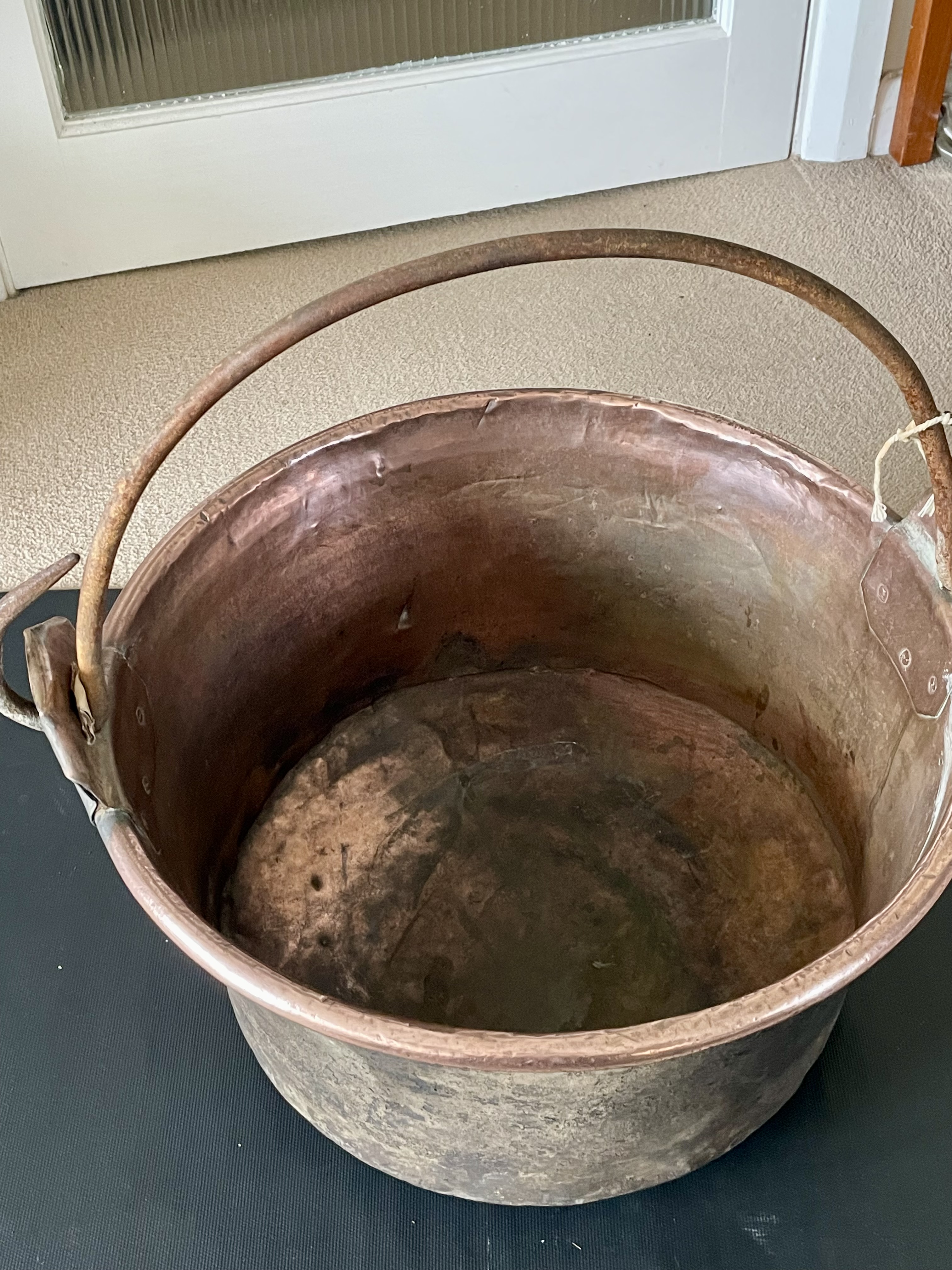 18th century Large copper with iron handle cauldron.  see photos 