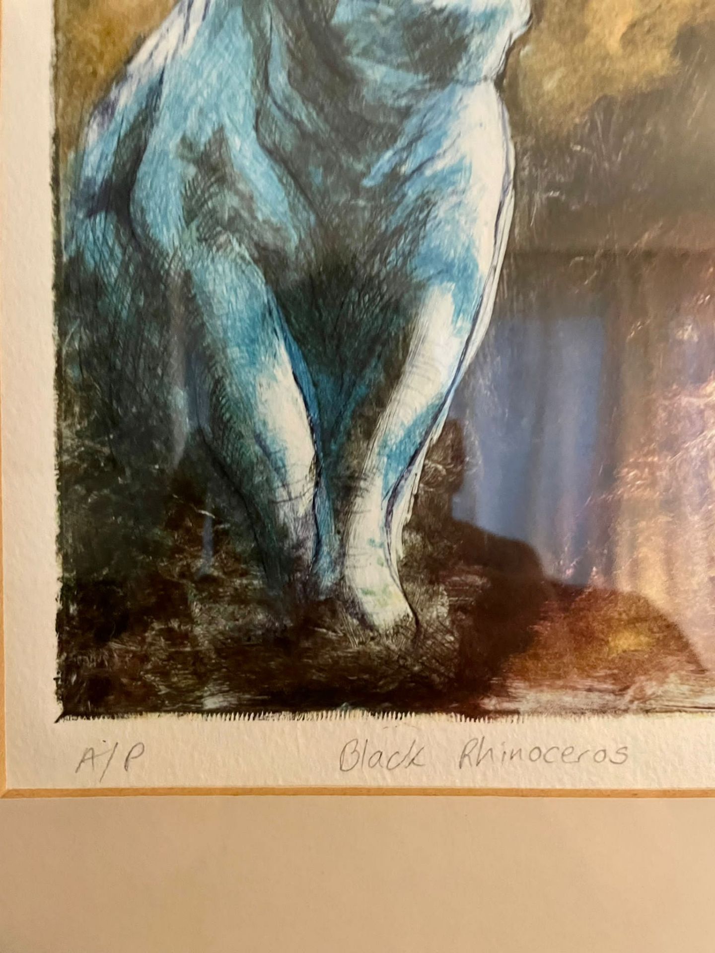 BLACK RHINO WATERCOLOR SIGNED CHRISTINE DAVIS RENOWN ARTIST - Image 6 of 9