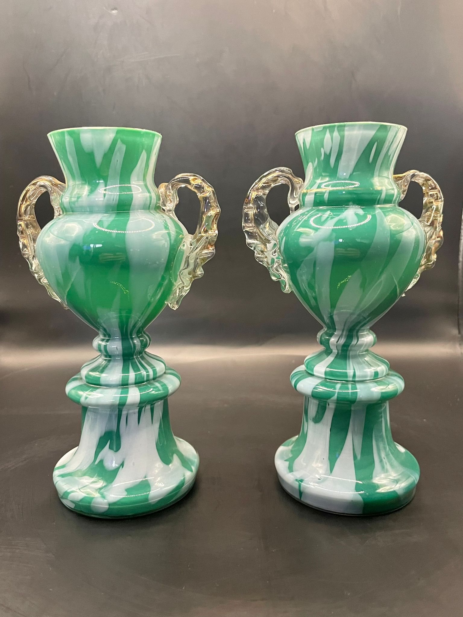 pair of antique Czech/bohemian glass vases which I believe are by franz welz,