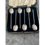 FINE BOXED STYLISH SILVER TEASPOON SET BY ROBERT PRINGLE & SON 