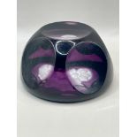 Vintage English Crystal Purple Overlay Paperweight with Engraved Flower. 