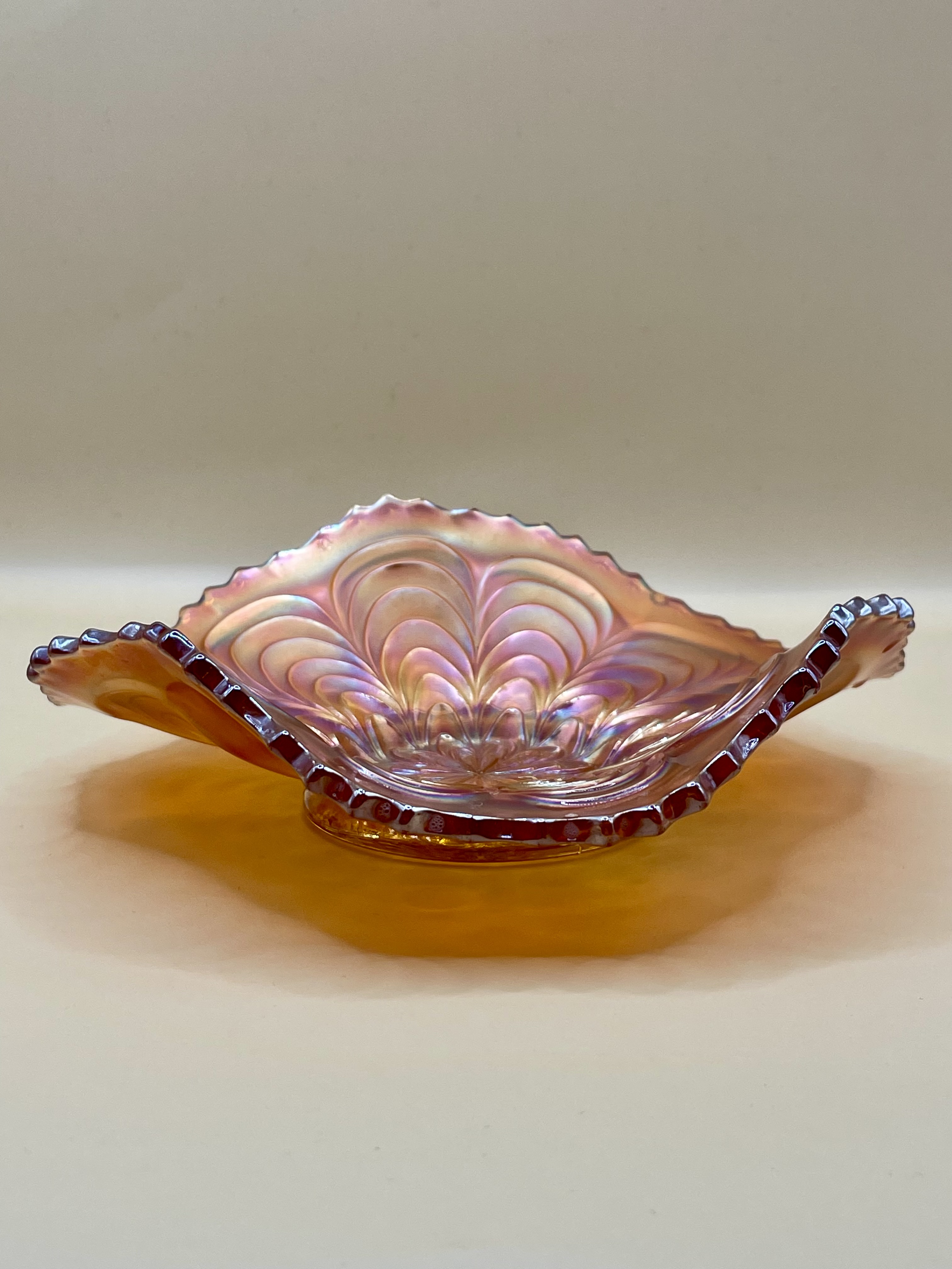 Fenton Peacock Carnival Ruffled Bowl Glass   - Image 4 of 6