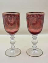Two antique/Vintage Bohemians glasses with gold detailing very nice pair no damage.