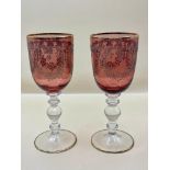 Two antique/Vintage Bohemians glasses with gold detailing very nice pair no damage. 