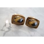 TIGERS EYE CUFFLINKS - 9K YELLOW GOLD