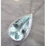 *** 67.55CT DIAMOND & AQUAMARINE *** PENDANT in 18K WHITE GOLD