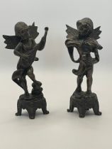 19th century solid Bronze cherubs playing musical instruments. Excellent condition great patina