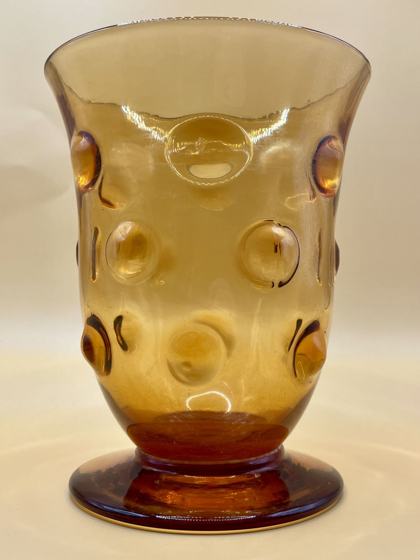 Thomas Webb, brown old English bulleye pattern vase, 1930s. Marked Webb England - Image 11 of 12