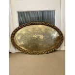 Huge Antique Brass Tray 3Ft with elephant detail 1890-1920s 