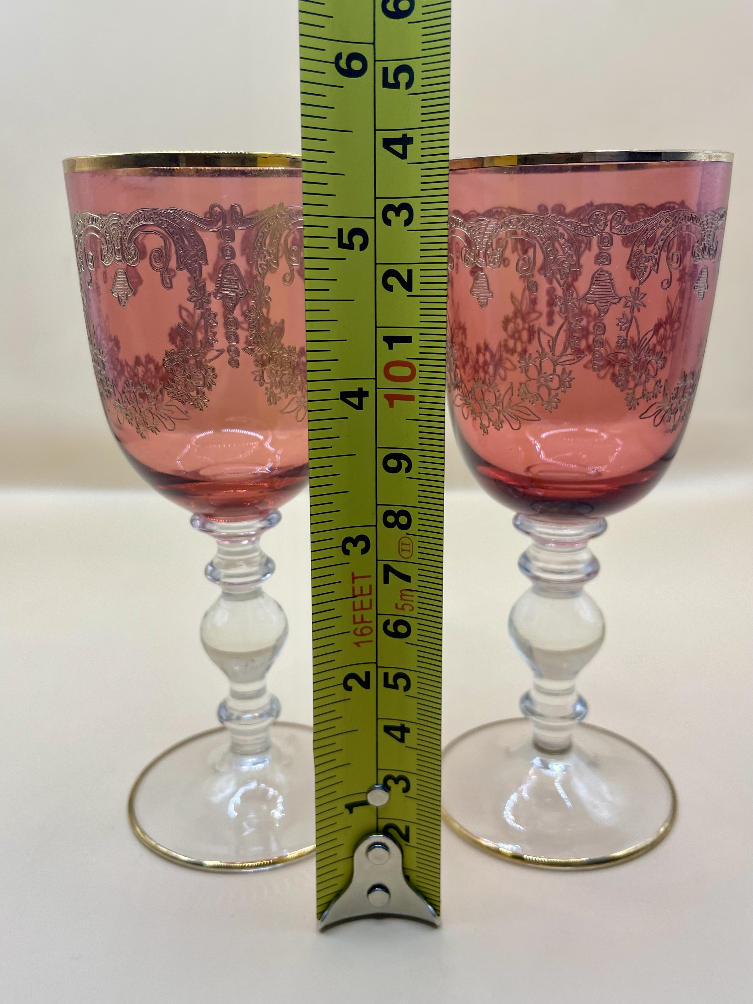 Two antique/Vintage Bohemians glasses with gold detailing very nice pair no damage.  - Image 7 of 7