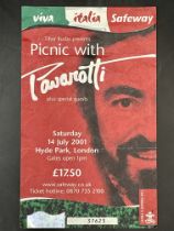 Picnic with Pavarotti 14th July 2001 Ticket Good condition.