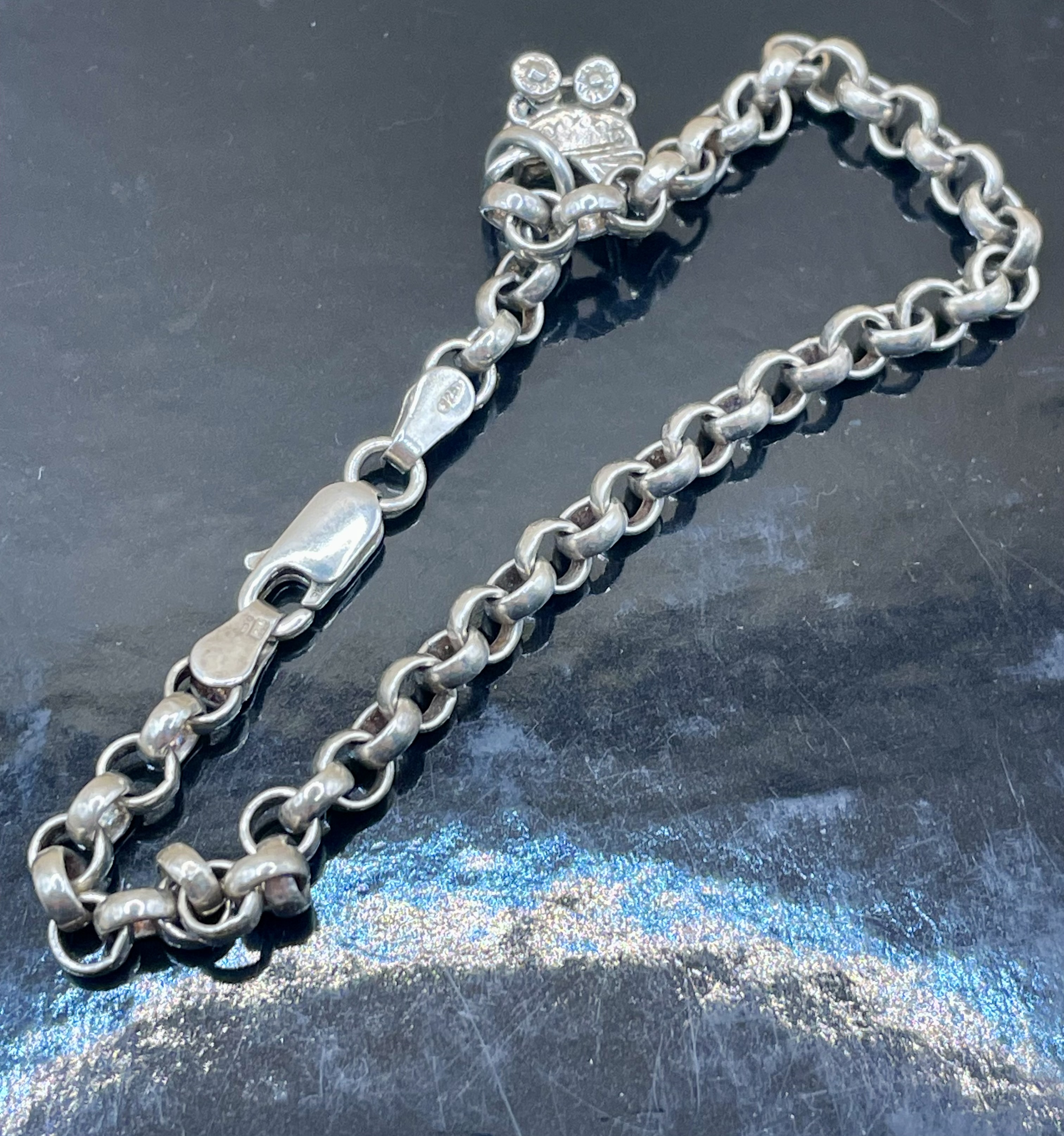 An  antique/vintage Belcher silver 925 charm is chain with silver pram charm.  - Image 2 of 5