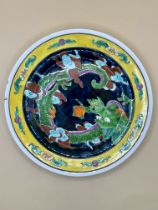 An Antique Asian possibly Japanese Early 20th century enamelled plate on porcelain. Decorated with d