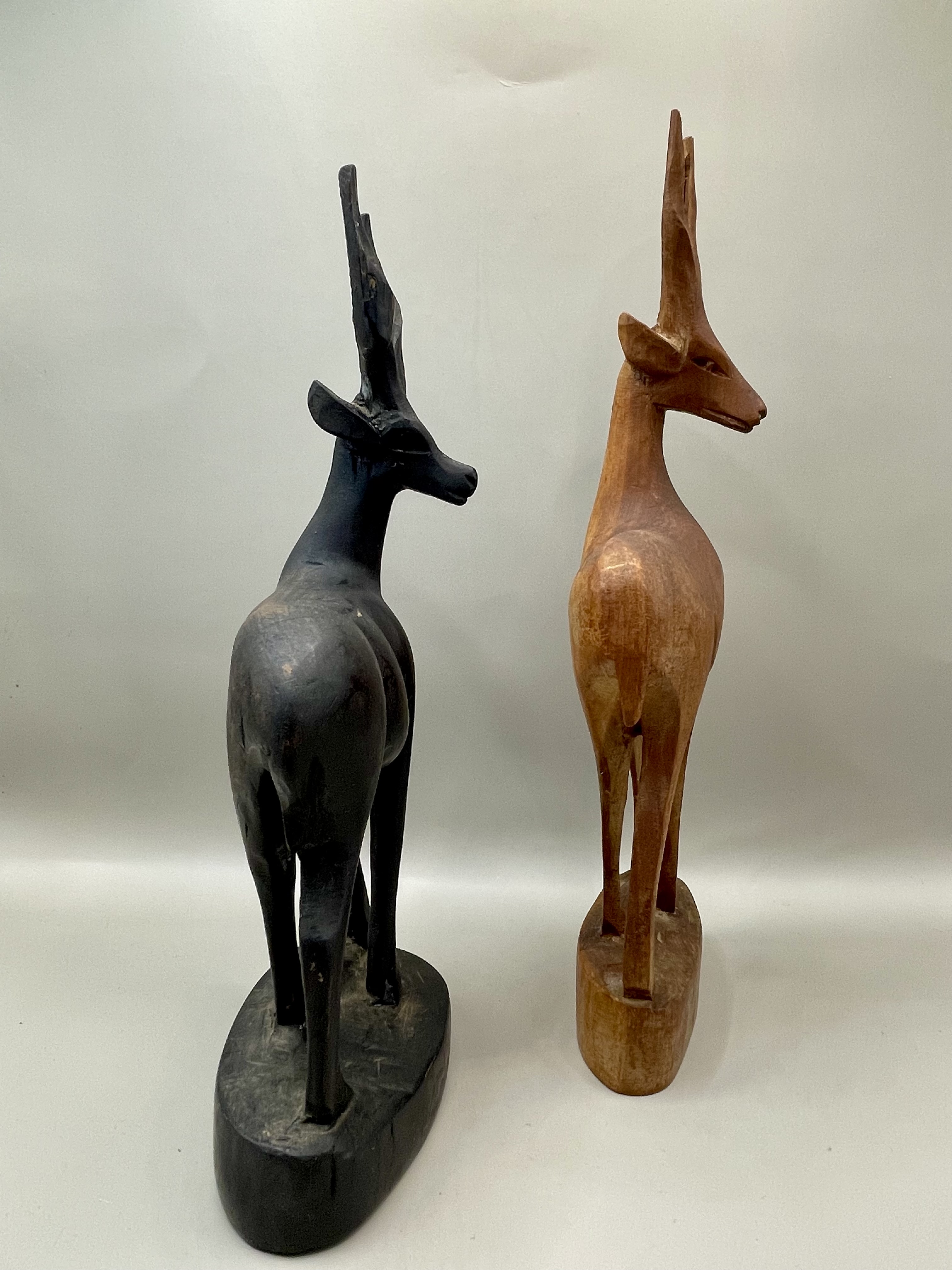 Two African Antelope Hand Carved Wooden Gazelles Impala Statuettes - Image 7 of 8