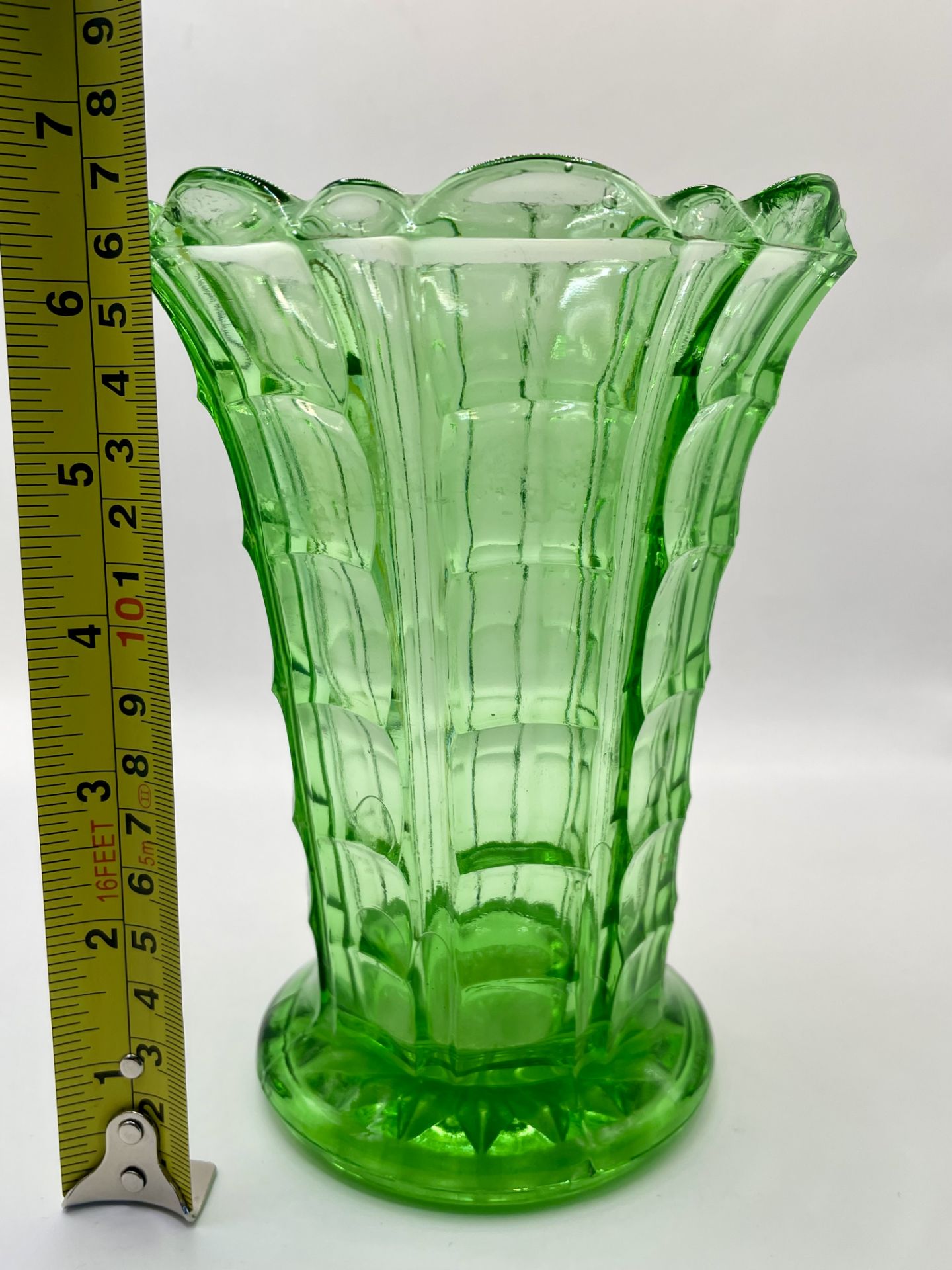 Art deco green Uranium glass Vase - Image 3 of 5