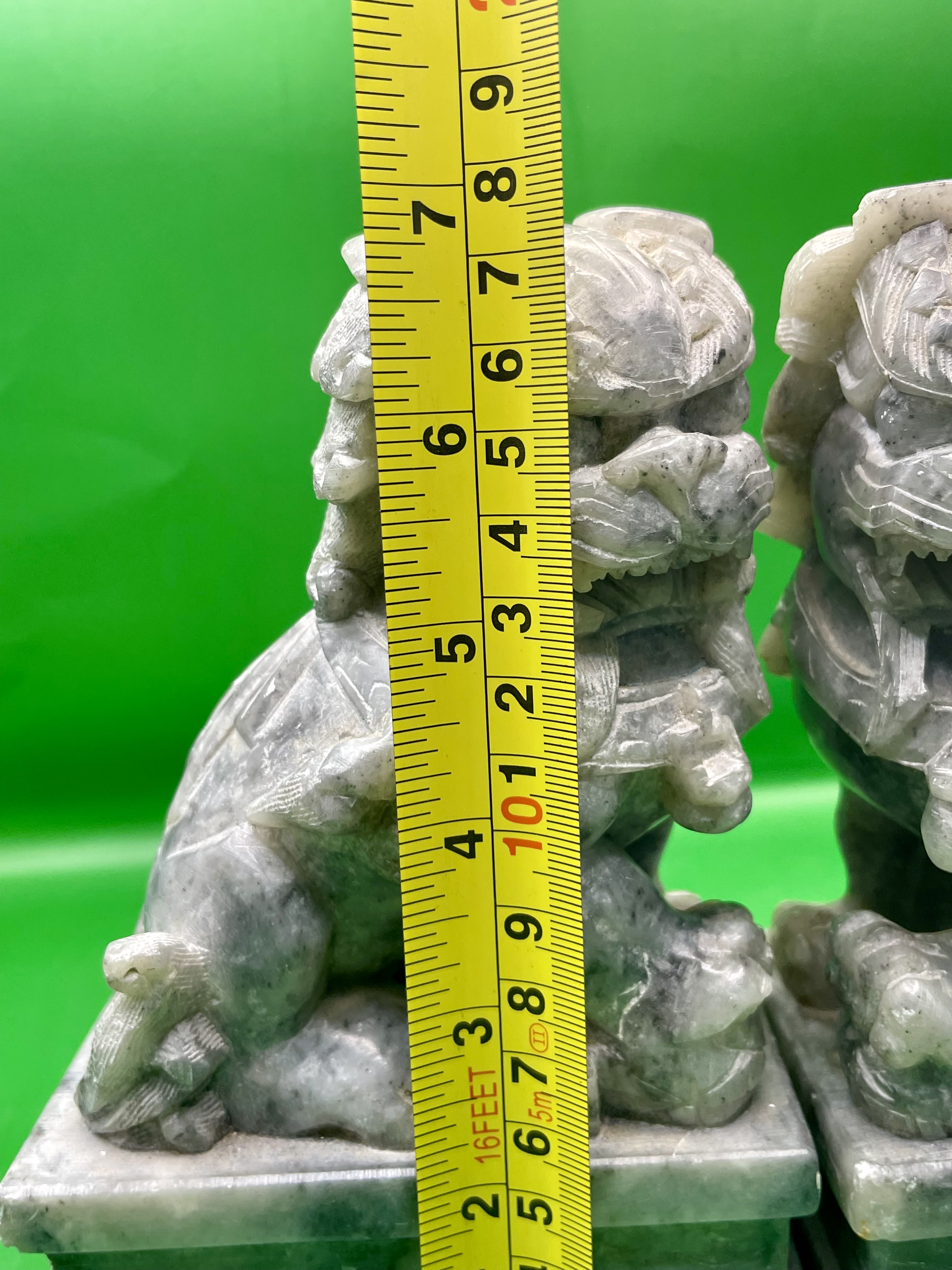 Antique Style Chinese Gray Solid Soapstone or Marble Foo Dogs - a Pair great condition.  - Image 4 of 12