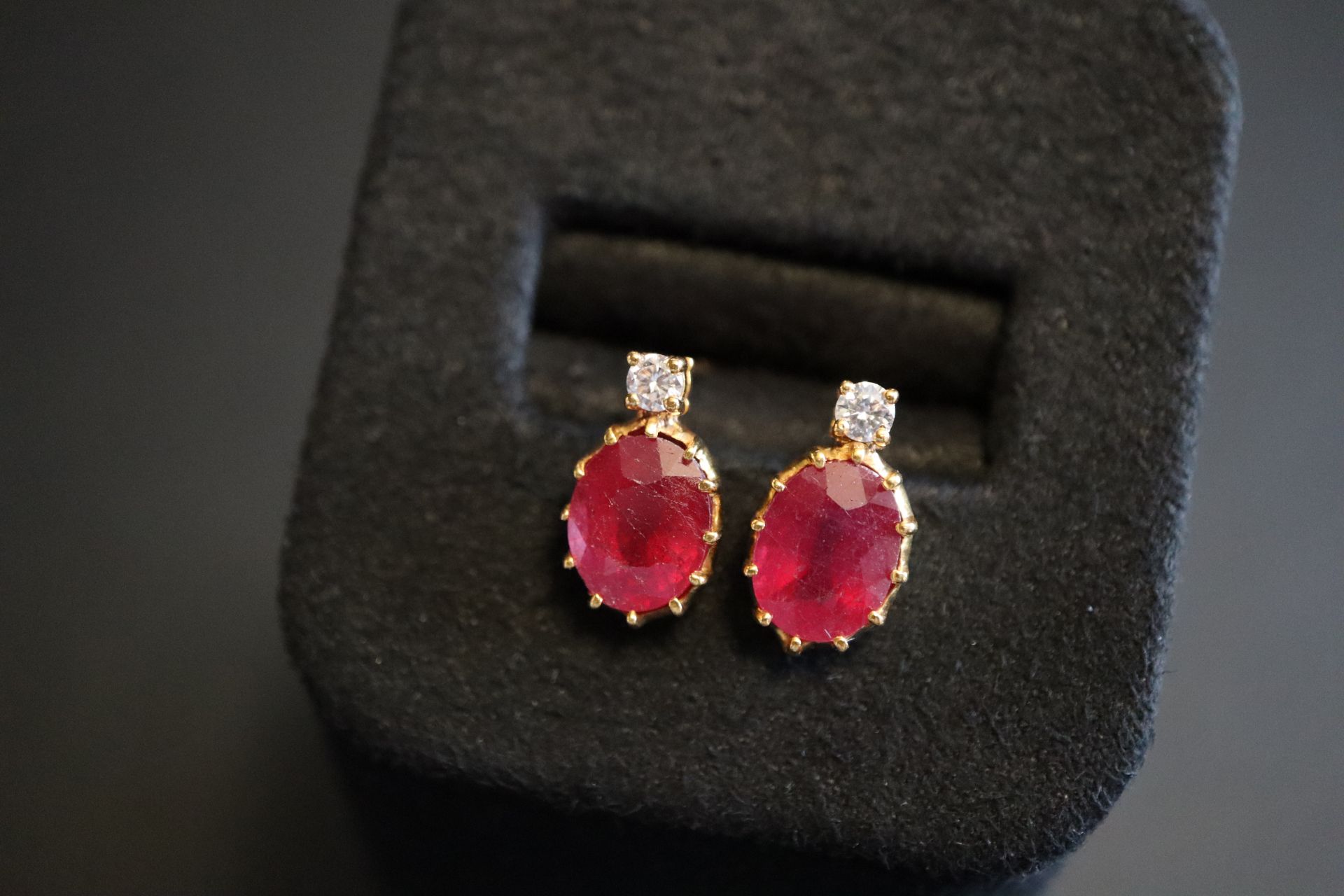 RUBY & DIAMOND STUD EARRINGS - set in 14k GOLD