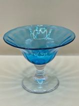 Stunning Venetian blue glass bowl on pedestal signed to base please see photos.