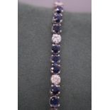 18K WHITE GOLD TENNIS BRACELET (SAPPHIRE & MOISSANITES) - WEIGHT: 14.1 GRAMS