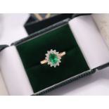 1.00CT EMERALD & DIAMOND RING set in 14K GOLD - 'FLOWER' HALO RING