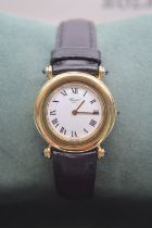 CHOPARD 18K GOLD LADIES WATCH (WHITE DIAL, SIGNED CLASP ON BLACK STRAP)