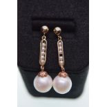 14K PEARL DROP EARRINGS APPROX 35MM DROP