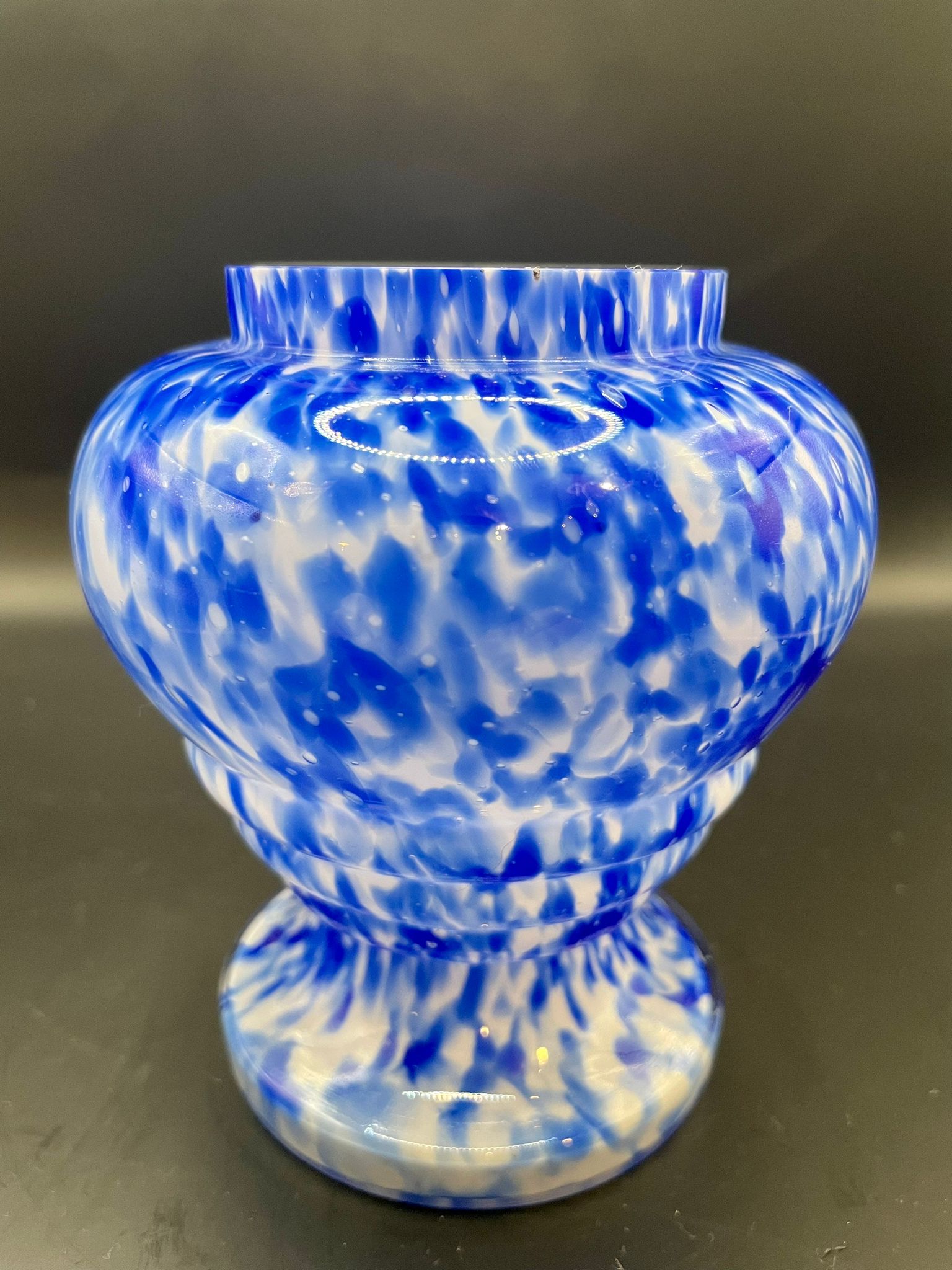 Antique 1930s Art Deco Czech glass Bohemian Blue Splatter Glass Vase. Great condition - Image 8 of 8