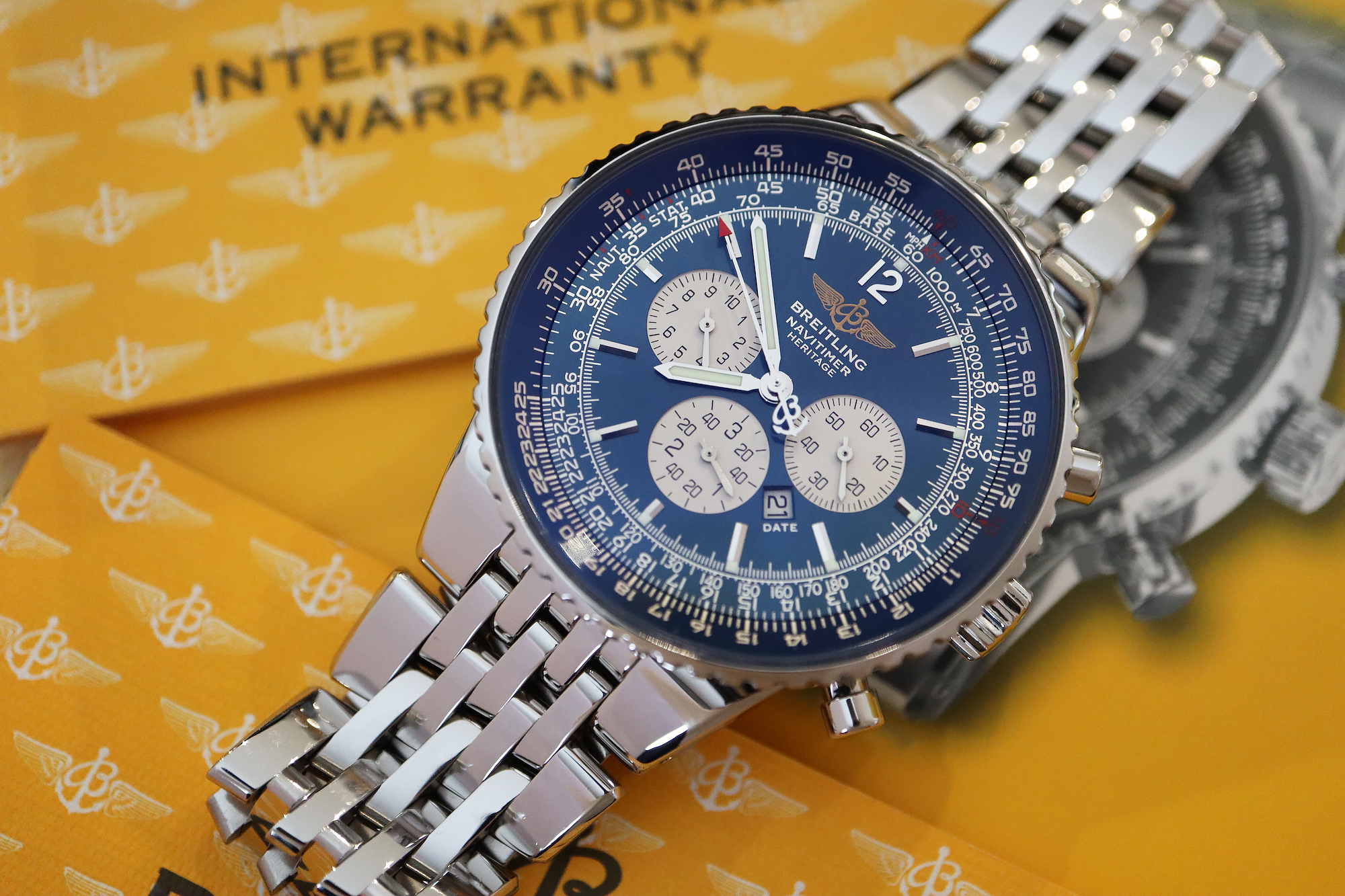 BREITLING NAVITIMER HERITAGE CHRONOGRAPH (REF. A35350) 'FULL SET - BOX, CERTS. ETC.' NAVY DIAL - Image 11 of 15