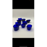 Assortment of cobalt blue glass liners Victorian possibly some are Georgian