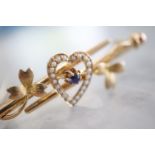 18K YELLOW GOLD & GEMSTONE BROOCH (3.3g)