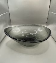 Lovely large Smokey black Murano/ Whitefriars Glass Bowl Centrepiece smooth design.