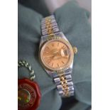 ROLEX 18K GOLD / STEEL DATEJUST (26MM) CHAMPAGNE DIAL/ JUBILEE BRACELET, FLUTED BEZEL