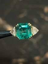 6.94ct BEAUTIFUL ZAMBIAN NATURAL EMERALD / 1.02CT DIAMOND / 18K YELLOW GOLD SETTING