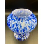 Antique 1930s Art Deco Czech glass Bohemian Blue Splatter Glass Vase. Great condition