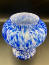 Antique 1930s Art Deco Czech glass Bohemian Blue Splatter Glass Vase. Great condition