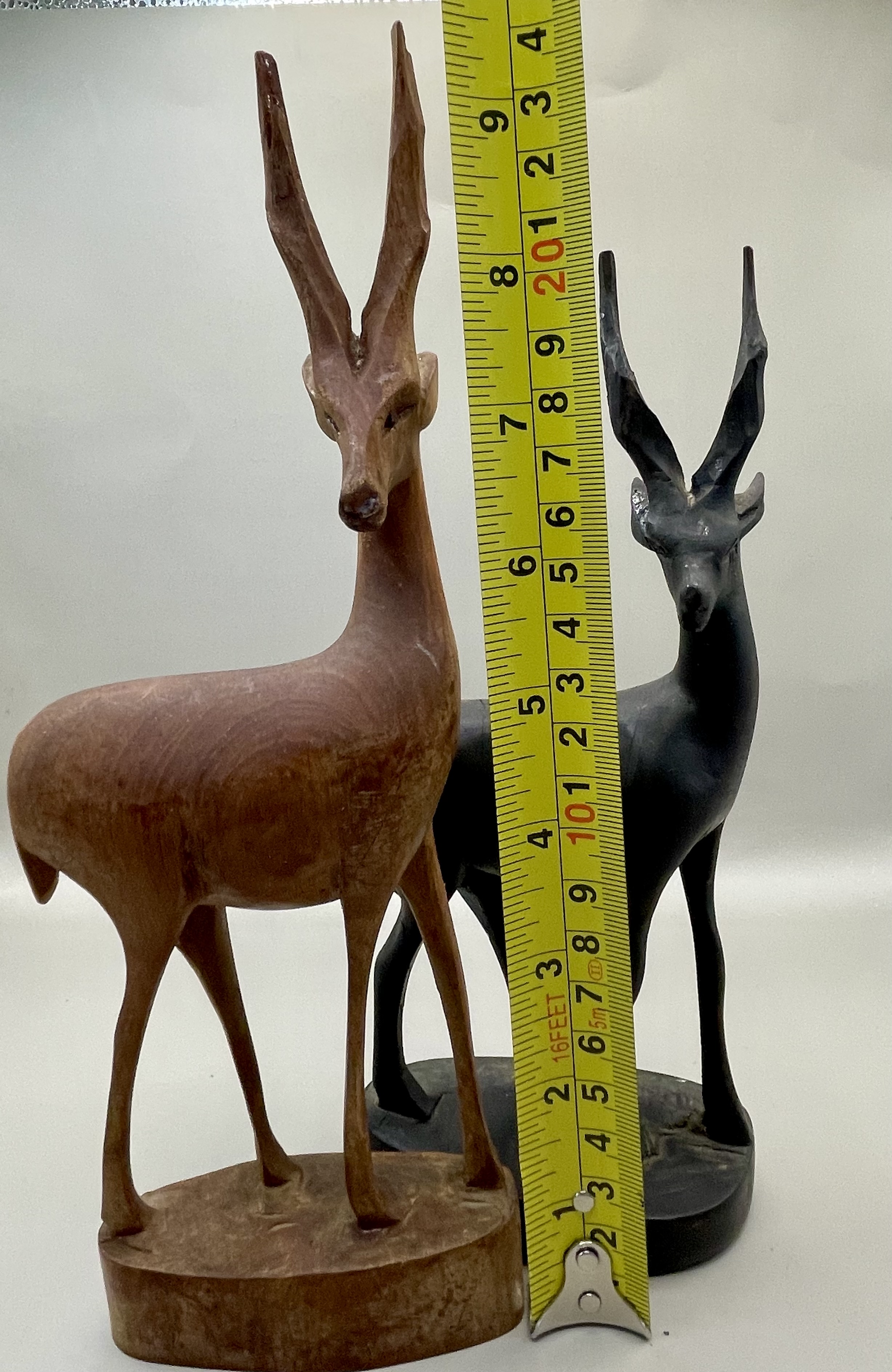Two African Antelope Hand Carved Wooden Gazelles Impala Statuettes - Image 4 of 8