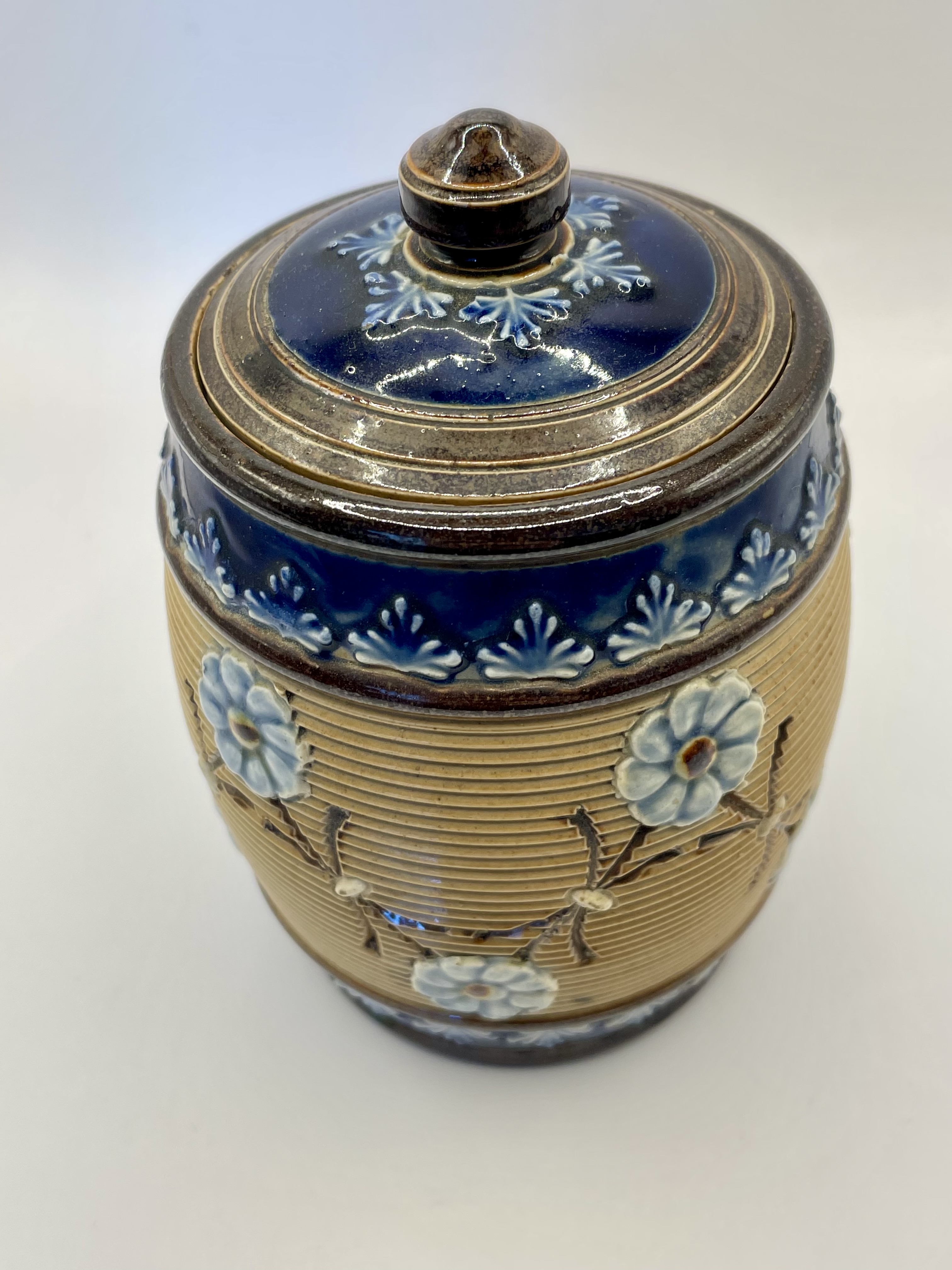 Royal Doulton Lambeth late Victorian Tobacco Barrel.