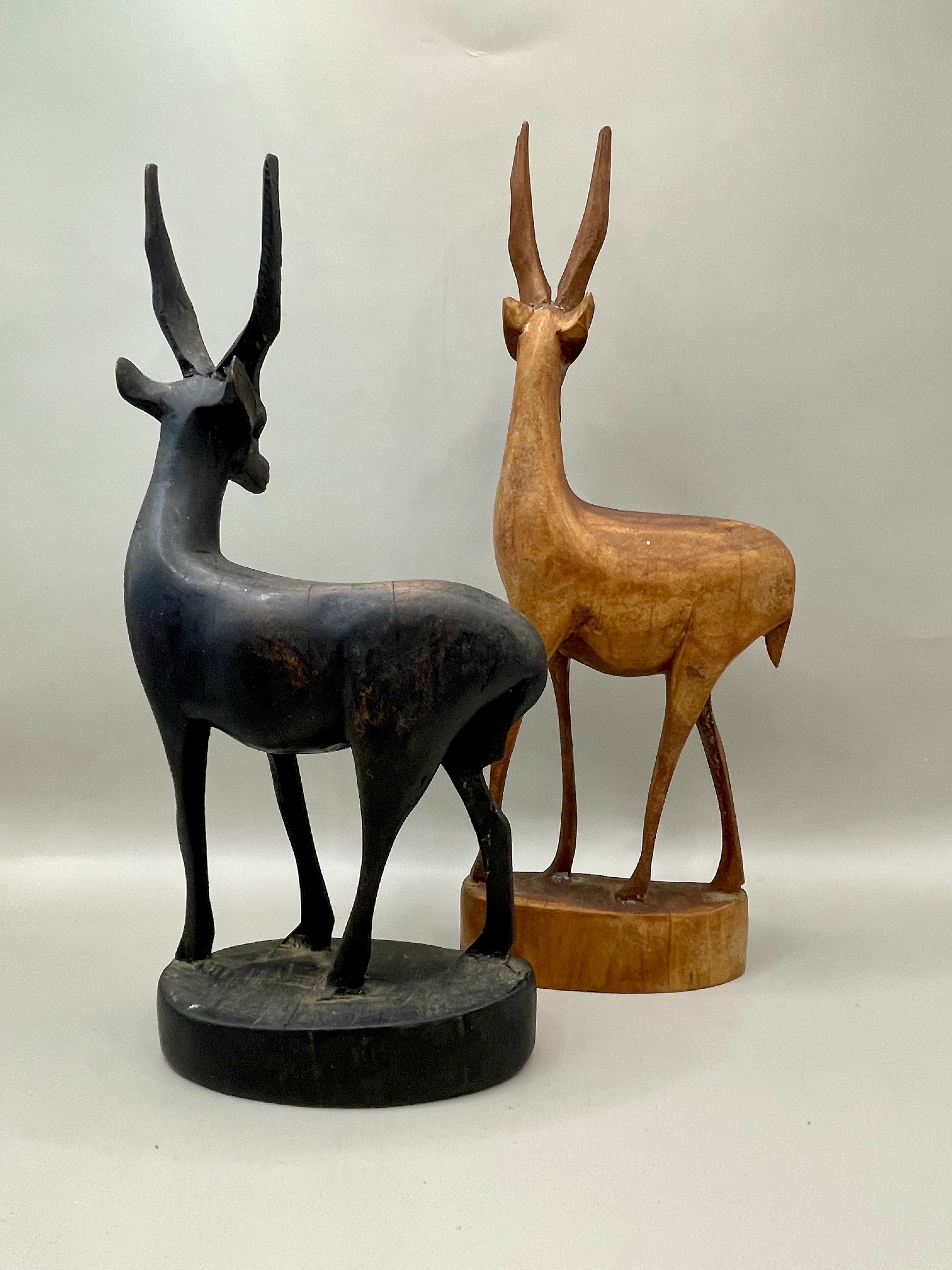 Two African Antelope Hand Carved Wooden Gazelles Impala Statuettes - Image 6 of 8