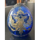 FABERGE STYLE RUSSIAN BLUE GLASS EGG IN EXCELLENT CONDITION