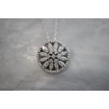 14K WHTE GOLD & DIAMOND CLUSTER PENDANT / on 18K WHITE GOLD CHAIN