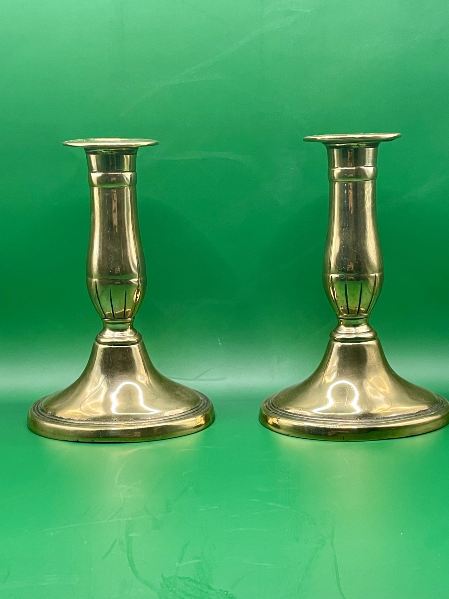 Antique  Georgian Brass Oval Candlesticks Pair Approx c1820 Brass Candle Holders