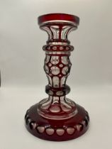 Victorian Bohemian cranberry glass candlestick. Great condition see photos for better description.